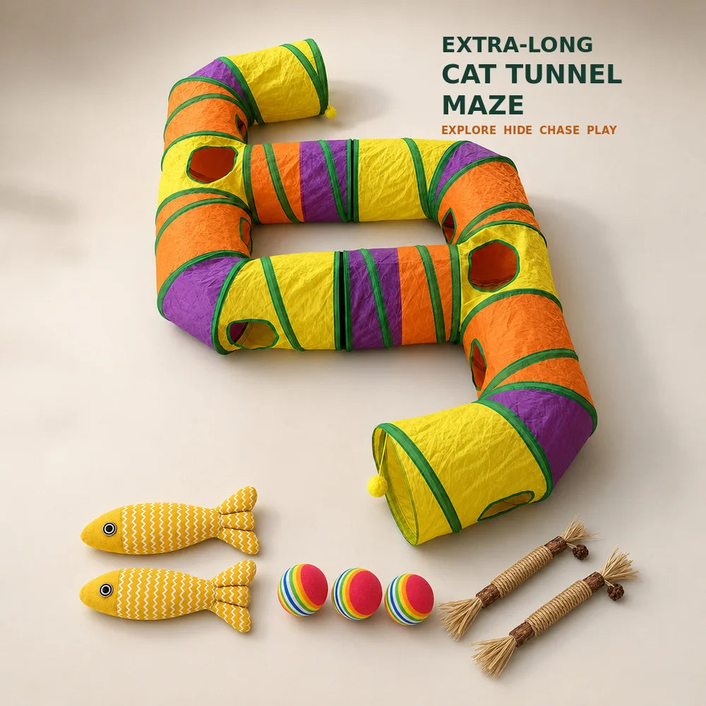 Zoe Foldable Double E Cat Tunnel Play Maze With Toys