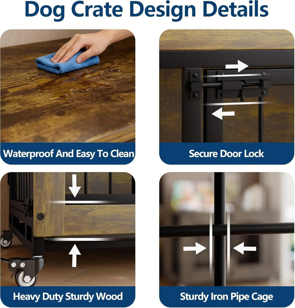 Anixol Wooden Dog Crate Furniture End Table With Locking Wheels