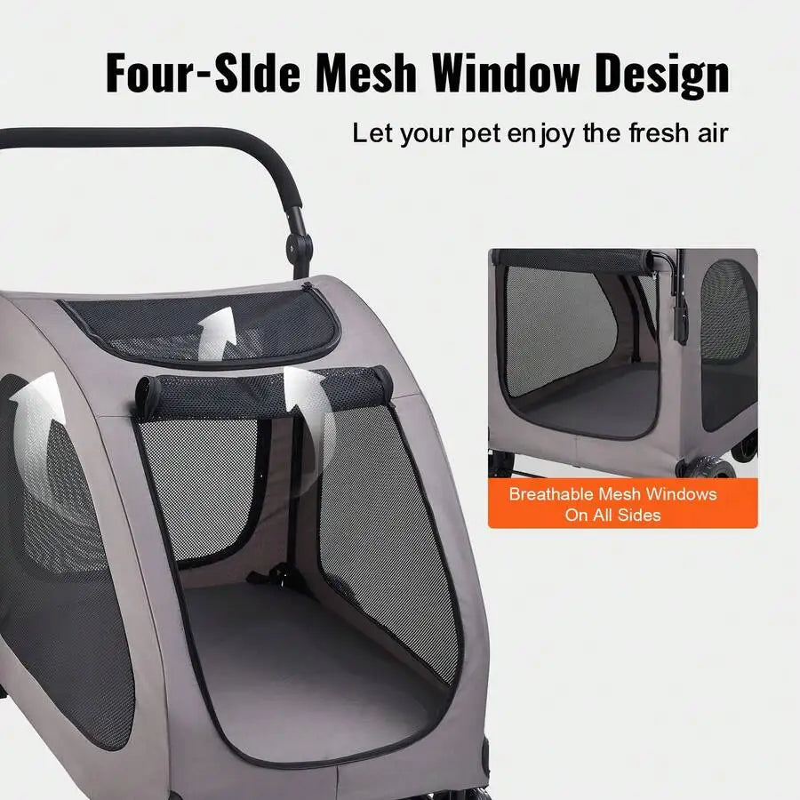 Portable Four Wheel Dog Stroller With Brakes And Breathable Mesh