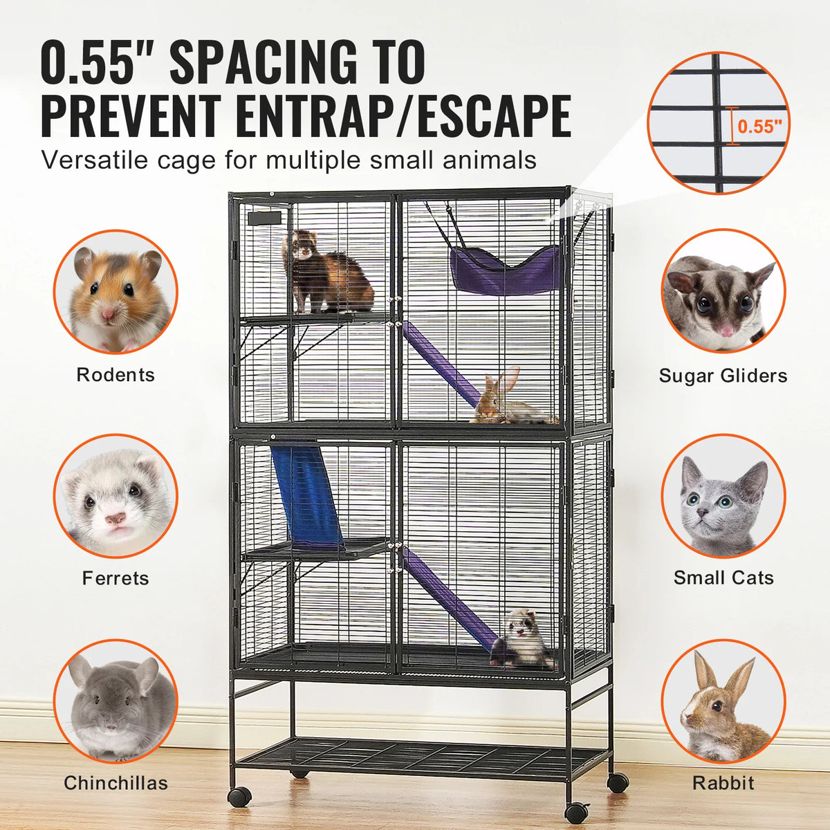 Four Tier Metal Rolling Small Animal Cage For Ferrets Rats