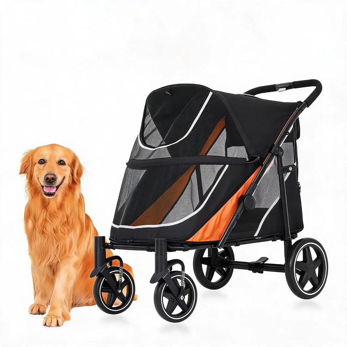 Garvee Heavy Duty Foldable Dog Stroller With Mesh Ventilation And Basket