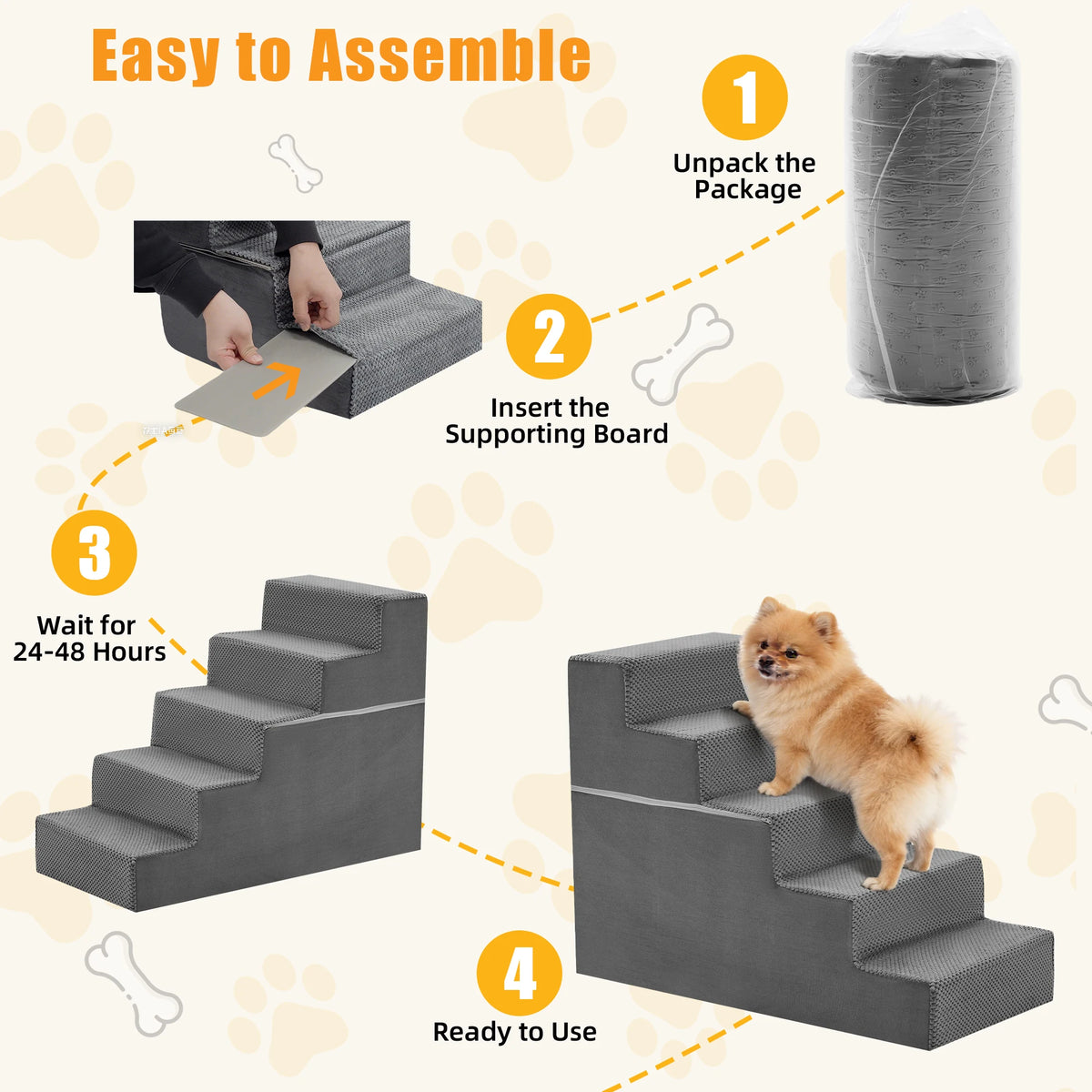 Premium Foam Dog Stair Ramp For Small Pets Indoor Use