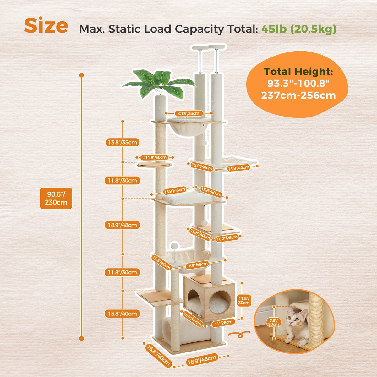 PAWZ Road Height Adjustable Wooden Floor To Ceiling Cat Tower