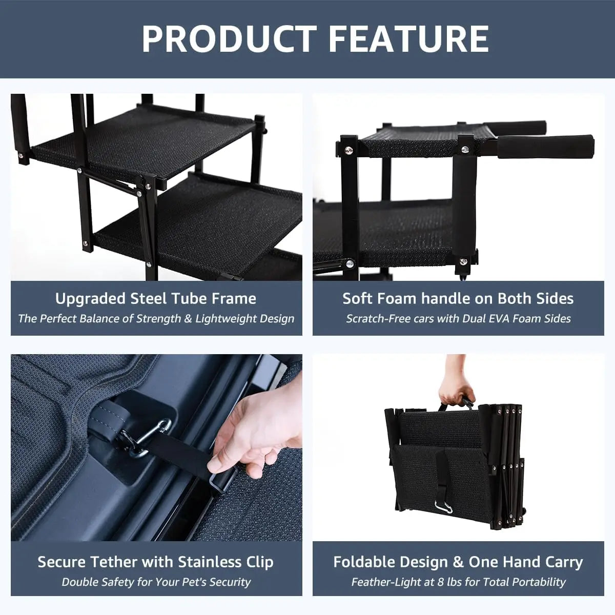 Extra Wide Foldable Dog Stairs Skid Resistant Heavy Duty Ramp