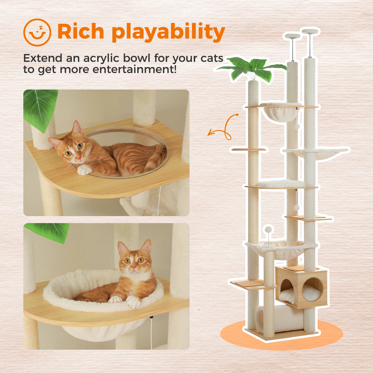 PAWZ Road Height Adjustable Wooden Floor To Ceiling Cat Tower