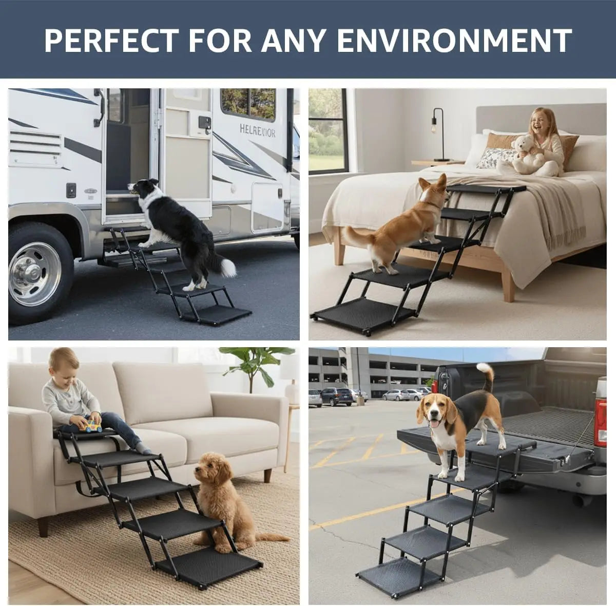 Extra Wide Foldable Dog Stairs Skid Resistant Heavy Duty Ramp