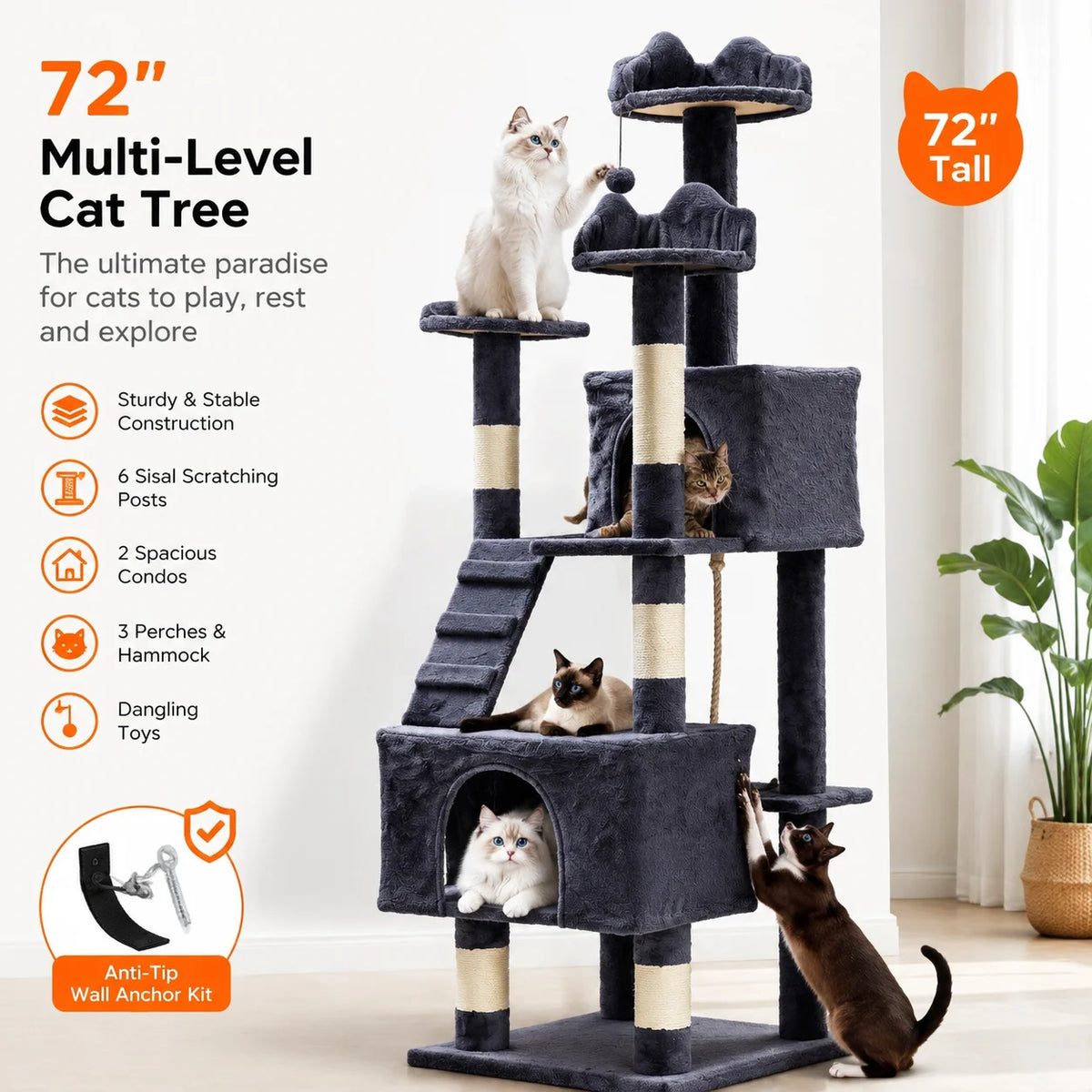 Durable Multilevel Cat Tower Featuring Sisal Posts And Secure Base