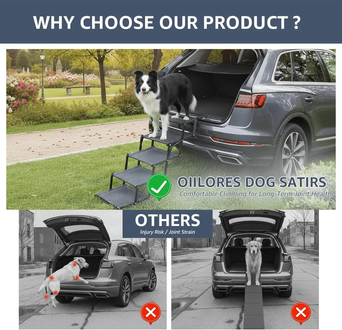 Extra Wide Foldable Dog Stairs Skid Resistant Heavy Duty Ramp