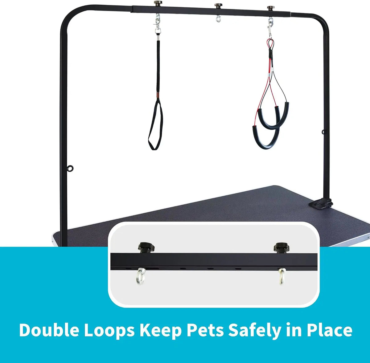 Dog Grooming Table With Adjustable Overhead Arm And Dual Loops