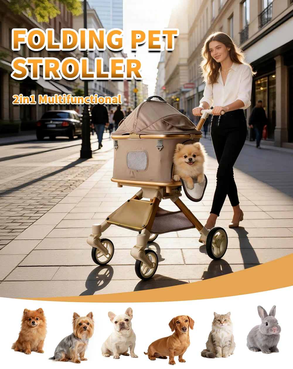 Deluxe Pet Stroller Featuring Breathable Mesh Canopy And Safety Locks