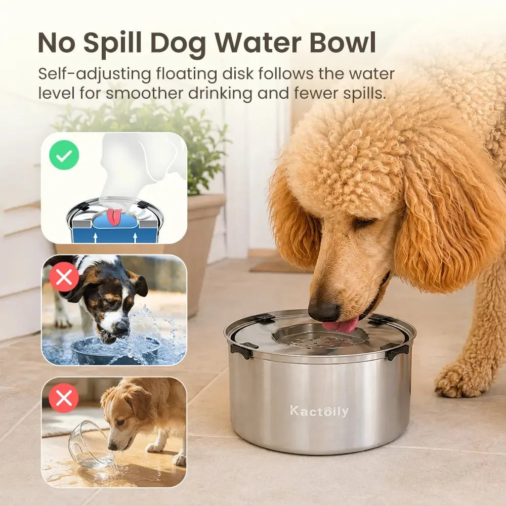 Kactoily Stainless Steel No Spill Dog Water Bowl Floating Disk