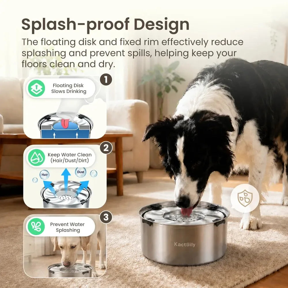 Kactoily Stainless Steel No Spill Dog Water Bowl Floating Disk