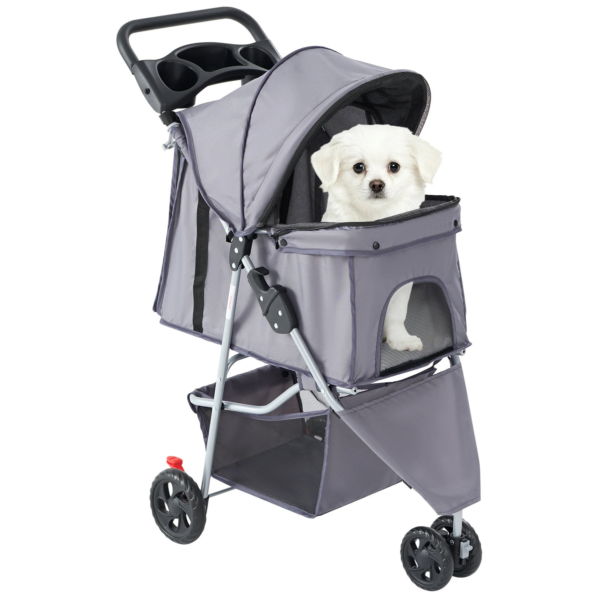 Dumos Foldable 3 Wheel Pet Stroller With Storage Cup Holder