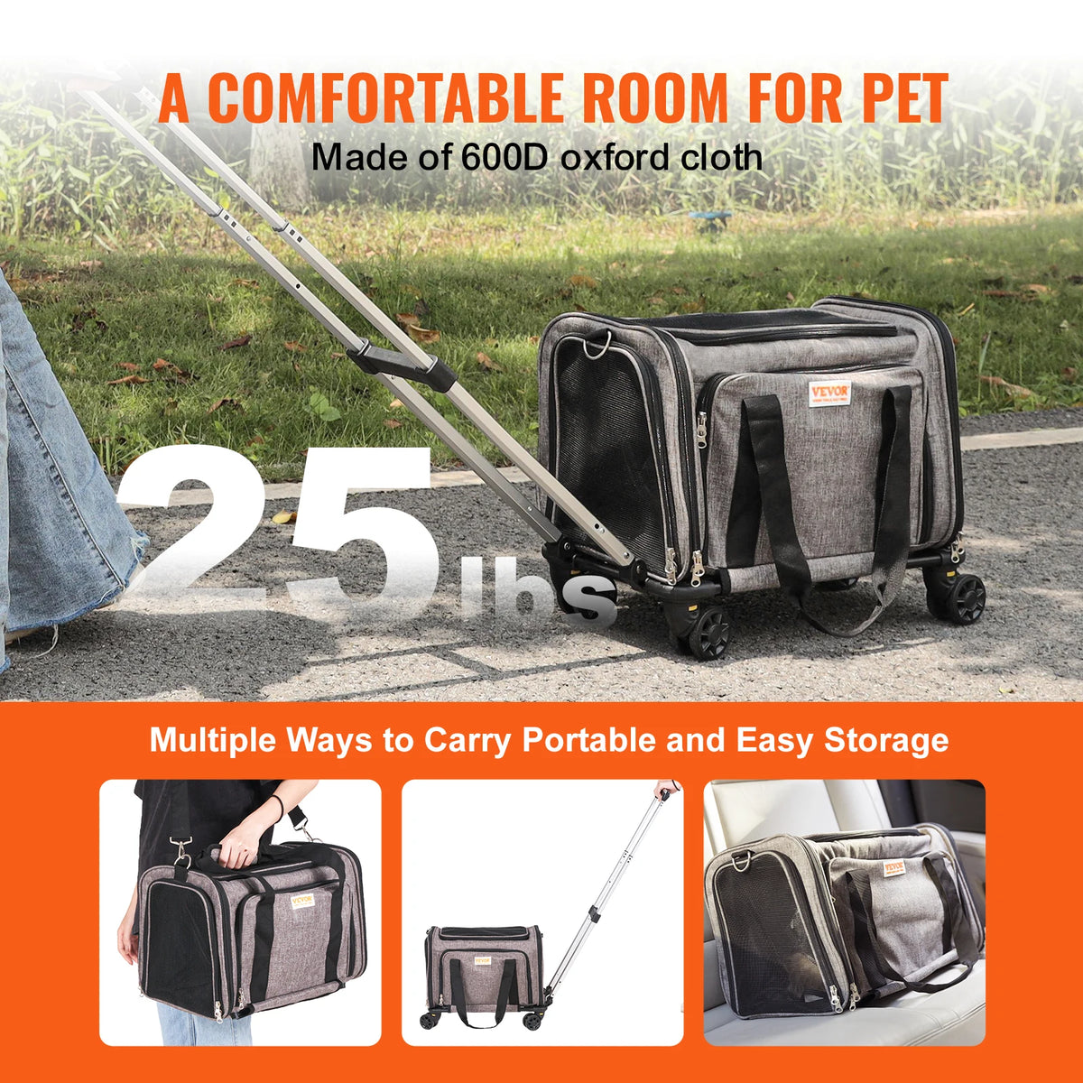 Wheeled Pet Carrier Backpack With Telescopic Handle And Shoulder Strap