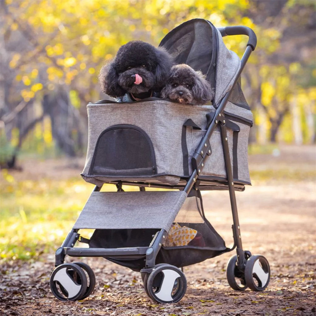 Foldable Pet Dog Stroller With Four Wheels And Rain Cover