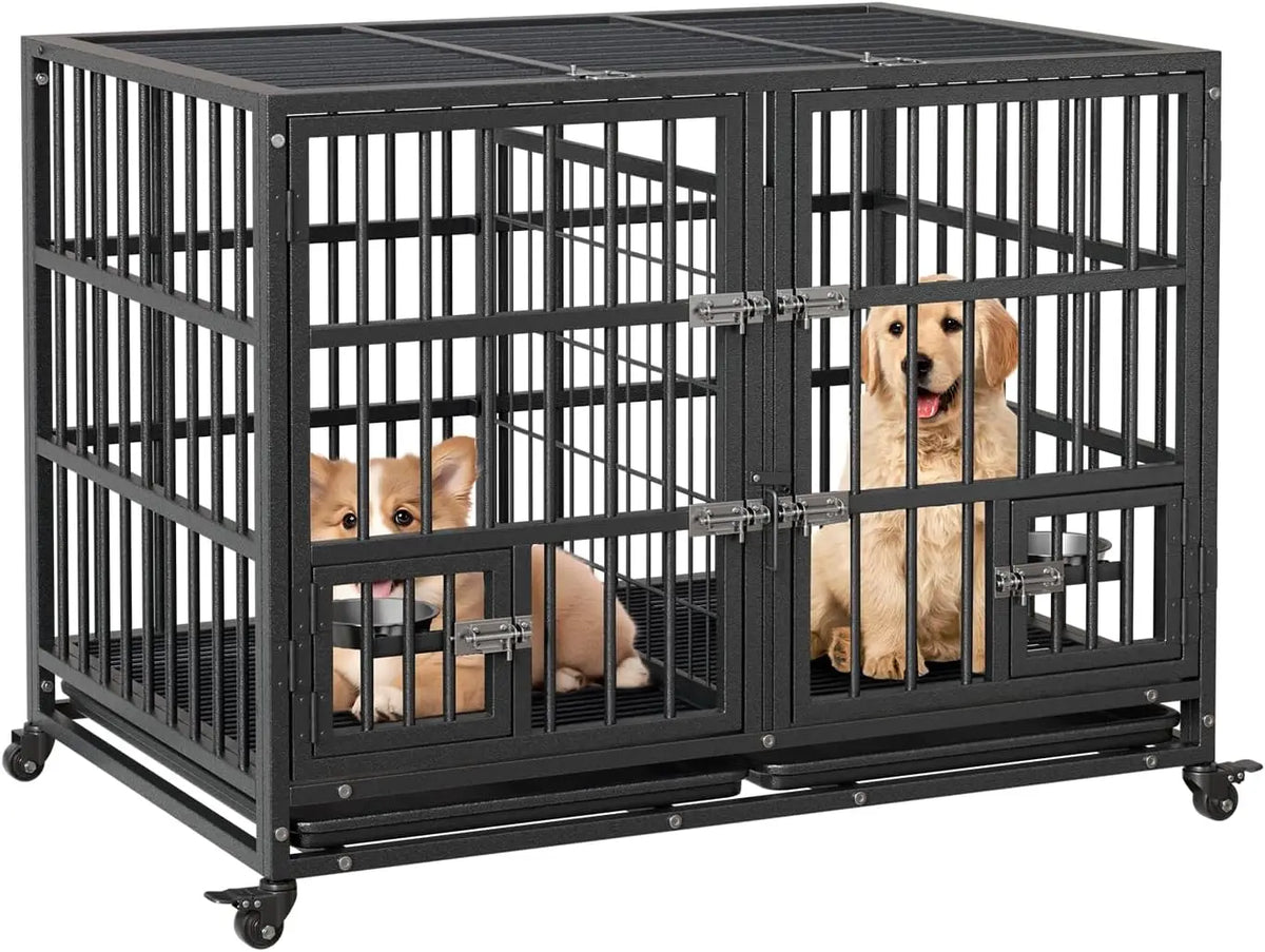 Garvee Heavy Duty Metal Dog Crate With Lockable Wheels