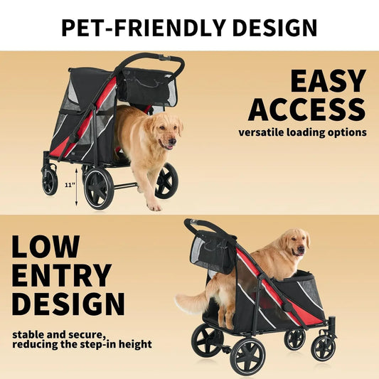Garvee Heavy Duty Foldable Dog Stroller With Mesh Ventilation And Basket