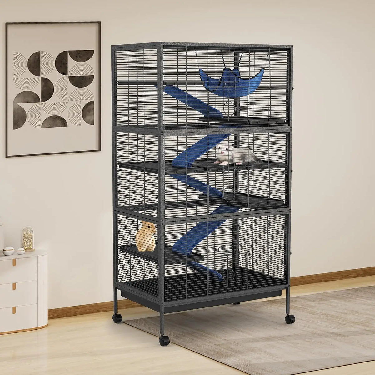 Twister Multi Level Small Animal Cage With Hammock And Shelves