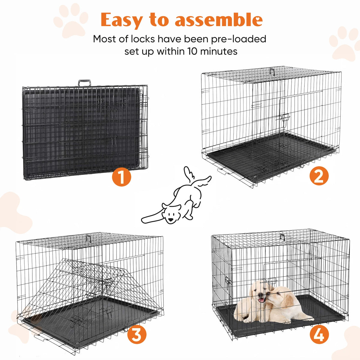 Jhk Folding Metal Wire Dog Crate With Leak Proof Tray