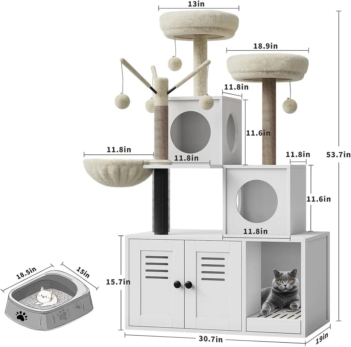 Garvee Indoor Cat Tree Tower With Hidden Litter Cabinet