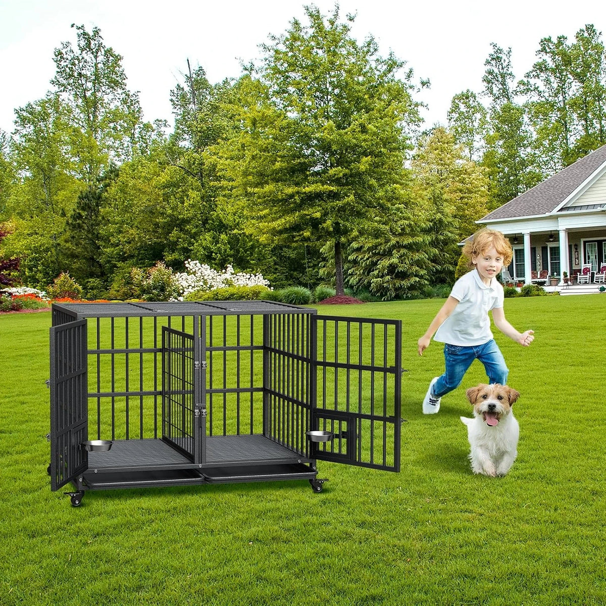 Anixol Heavy Duty Metal Dog Crate With Secure Locking Wheels