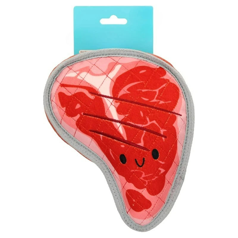 Tough Steak Plush Dog Toy With Squeaker And Crinkle Paper