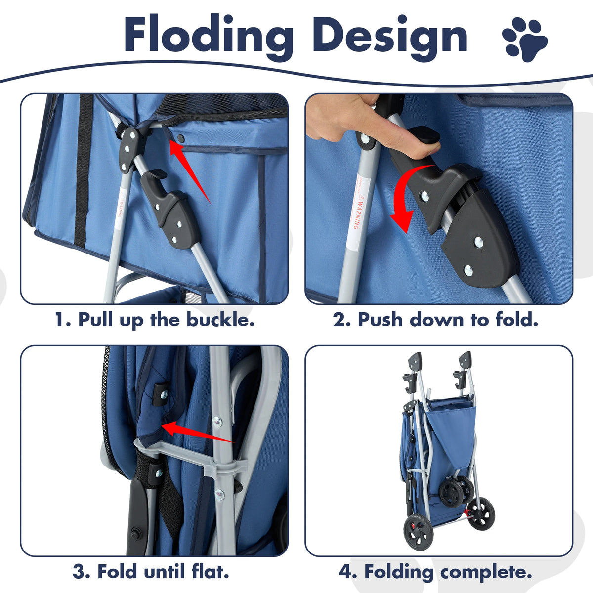 Dumos Foldable 3 Wheel Pet Stroller With Storage Cup Holder