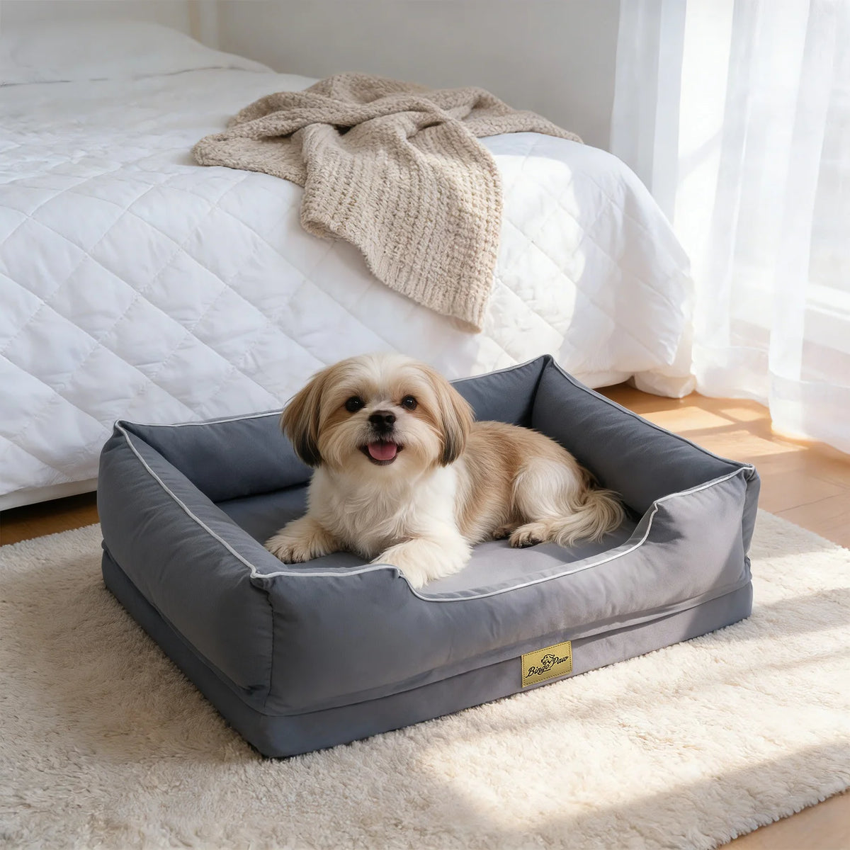 Bingopaw Orthopedic Faux Fur Dog Bed With Waterproof Bolster Lining