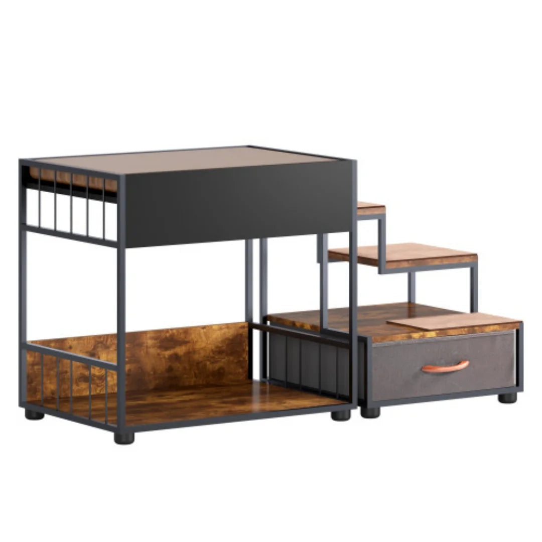 Elevated Dog Bunk Bed With Integrated Pet Stair And Storage