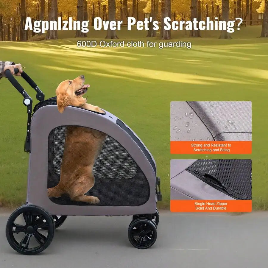 Portable Four Wheel Dog Stroller With Brakes And Breathable Mesh