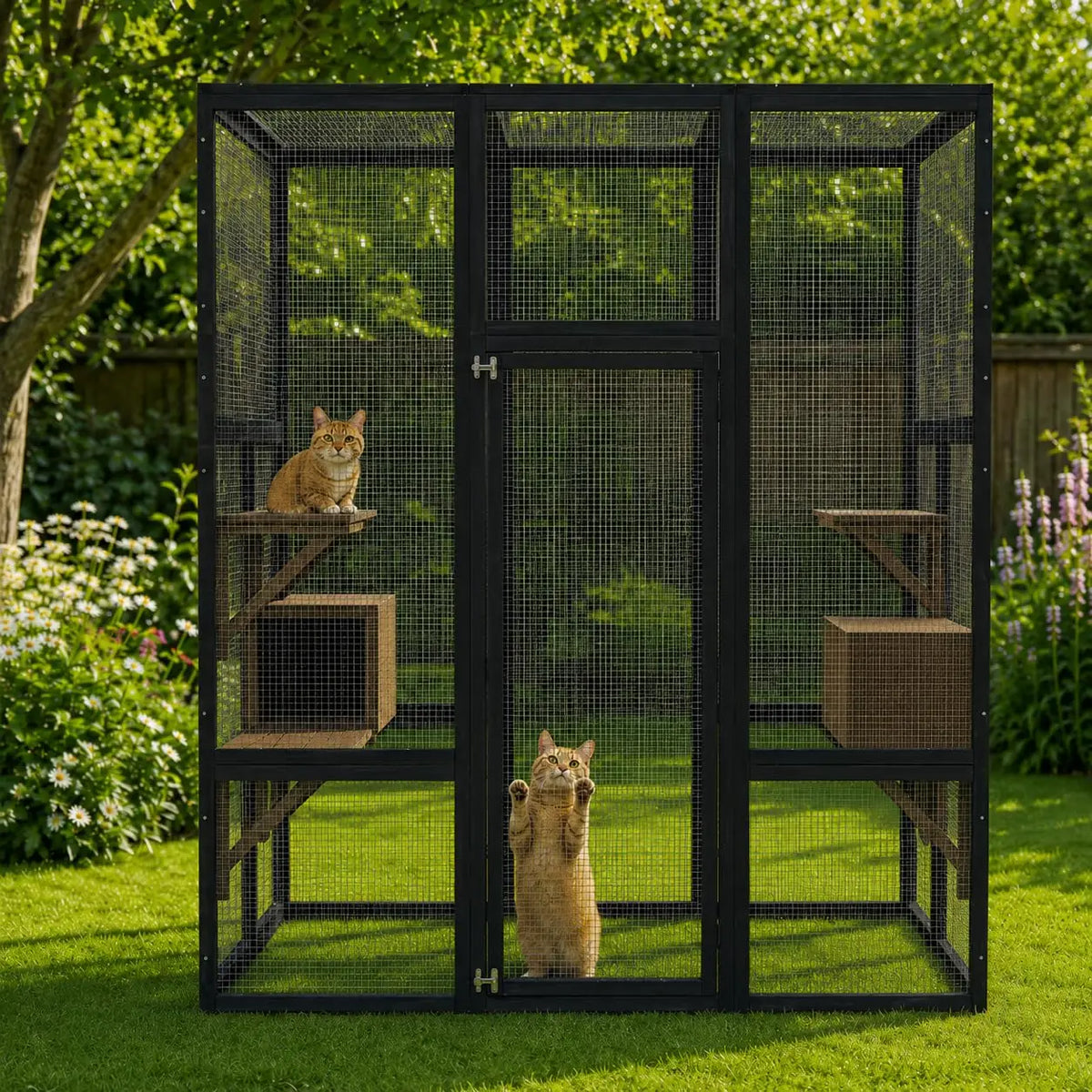 HiMISS Wooden Outdoor Catio Cat Enclosure With UV Roof