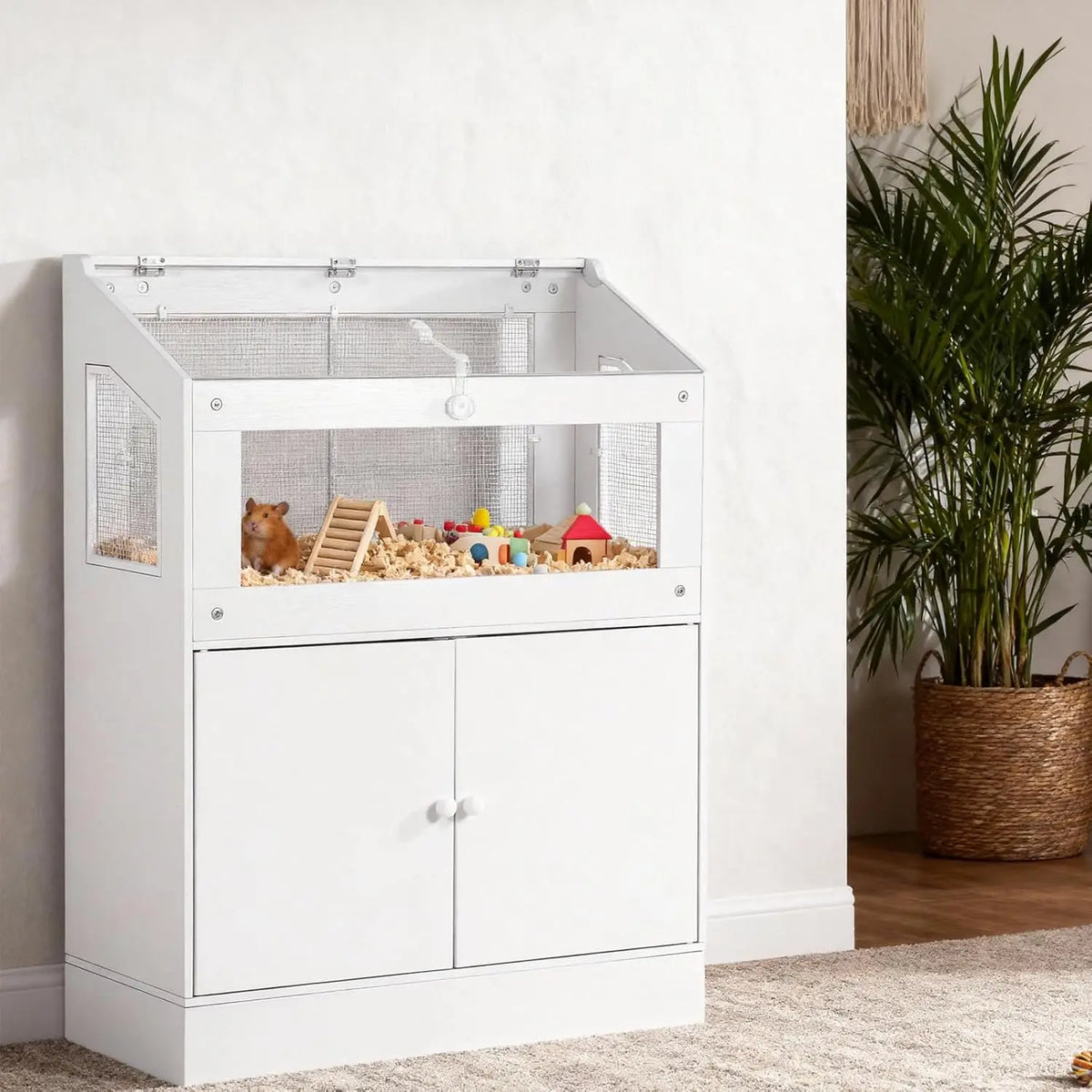 HiMISS Acrylic Small Animal Cage With Wood Storage Cabinet