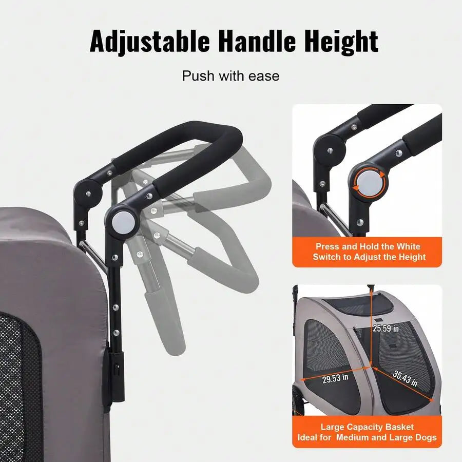 Portable Four Wheel Dog Stroller With Brakes And Breathable Mesh
