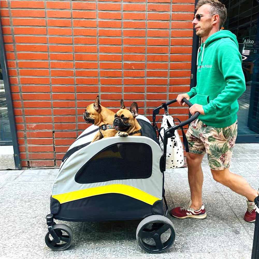 Four Wheel Foldable Dog Stroller With Shock Absorbing Wheels
