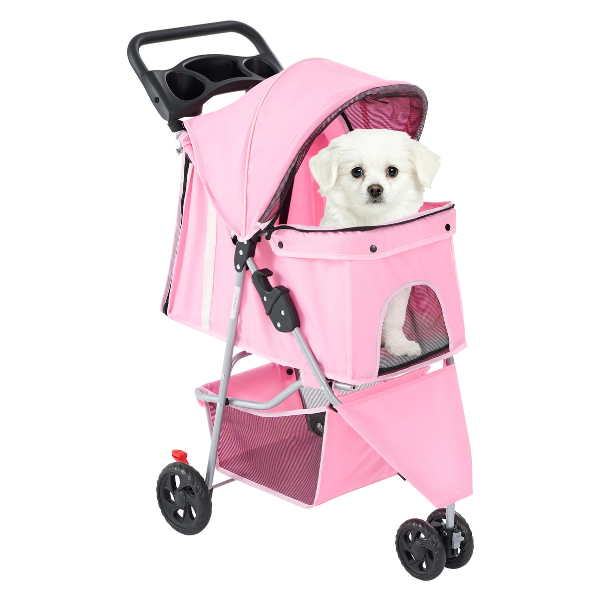 Dumos Foldable 3 Wheel Pet Stroller With Storage Cup Holder