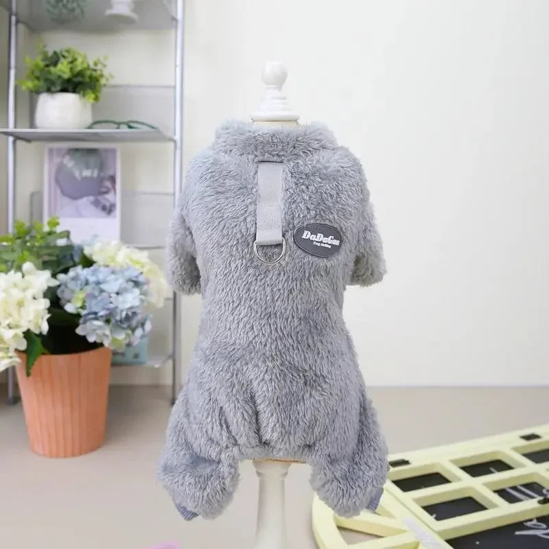 Premium Warm Fleece Dog Jumpsuit With Convenient Pull Ring