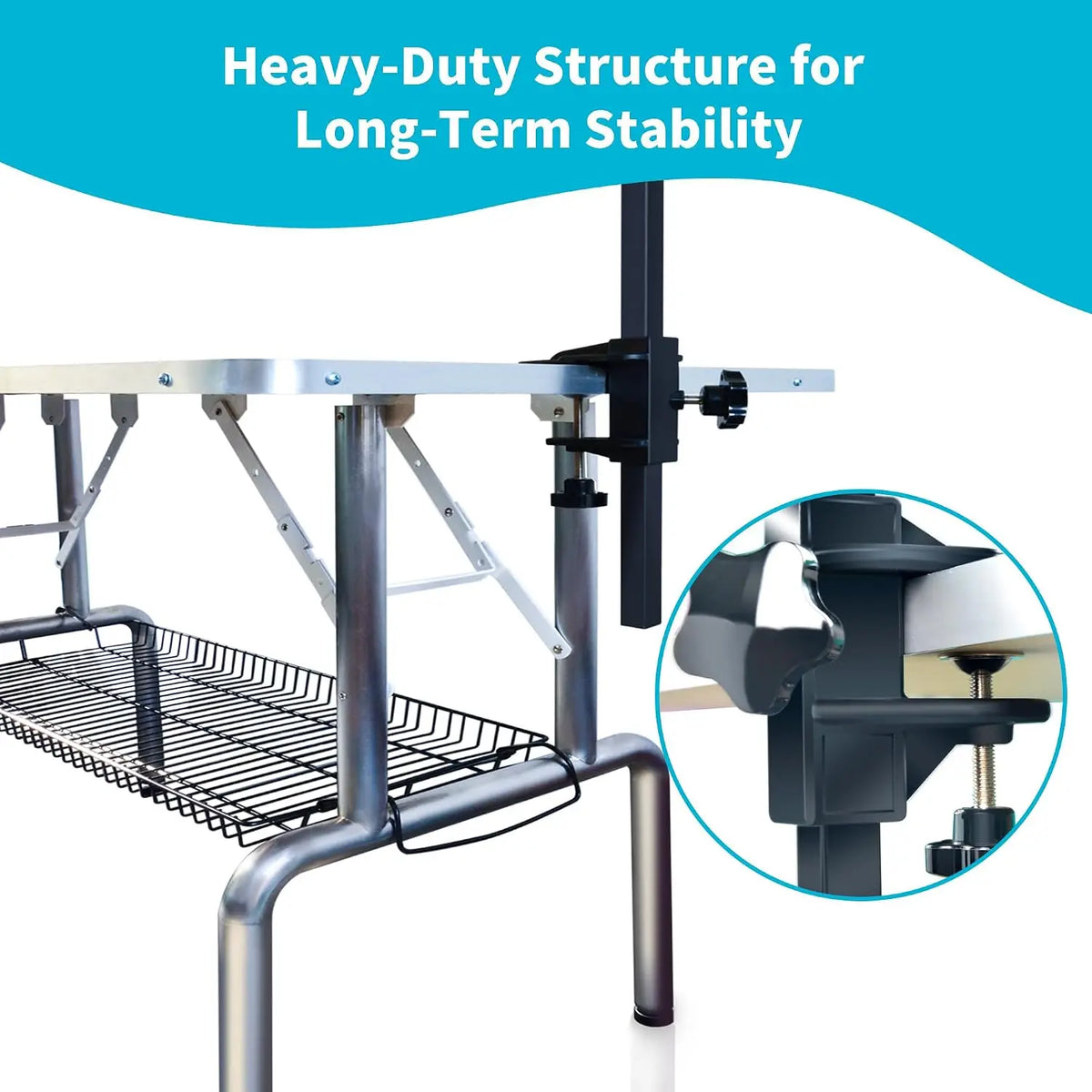Dog Grooming Table With Adjustable Overhead Arm And Dual Loops