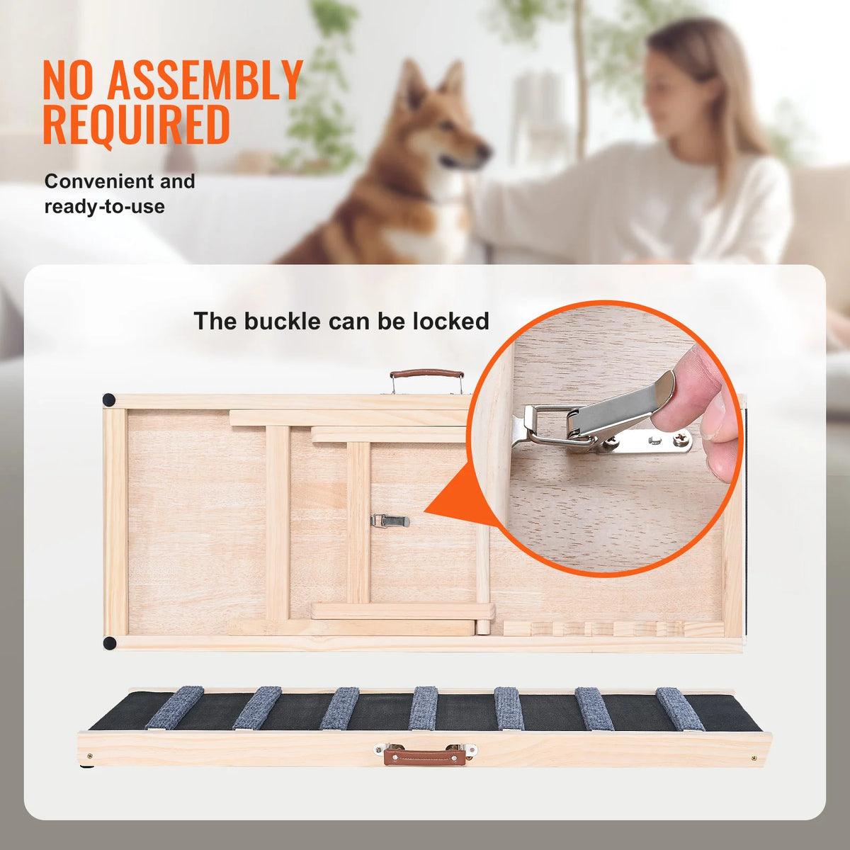 SucceBuy Adjustable Folding Wooden Dog Ramp With Anti Slip Design