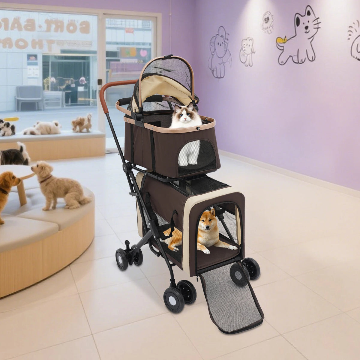 Bymaocar Foldable Dog And Cat Stroller For Travel And Shopping