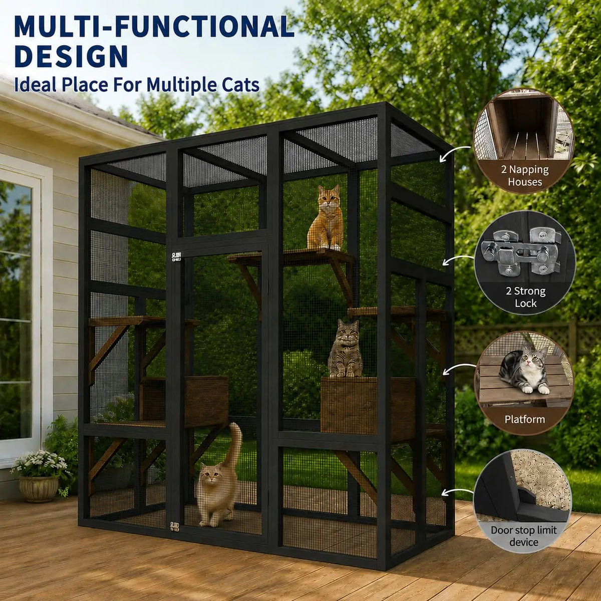 HiMISS Wooden Outdoor Catio Cat Enclosure With UV Roof