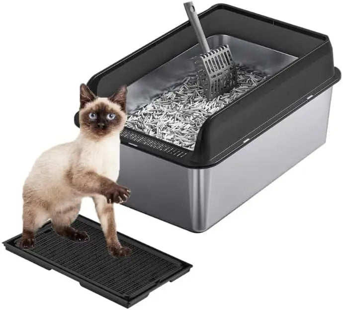Garvee Stainless Steel Cat Litter Box With Removable Lid
