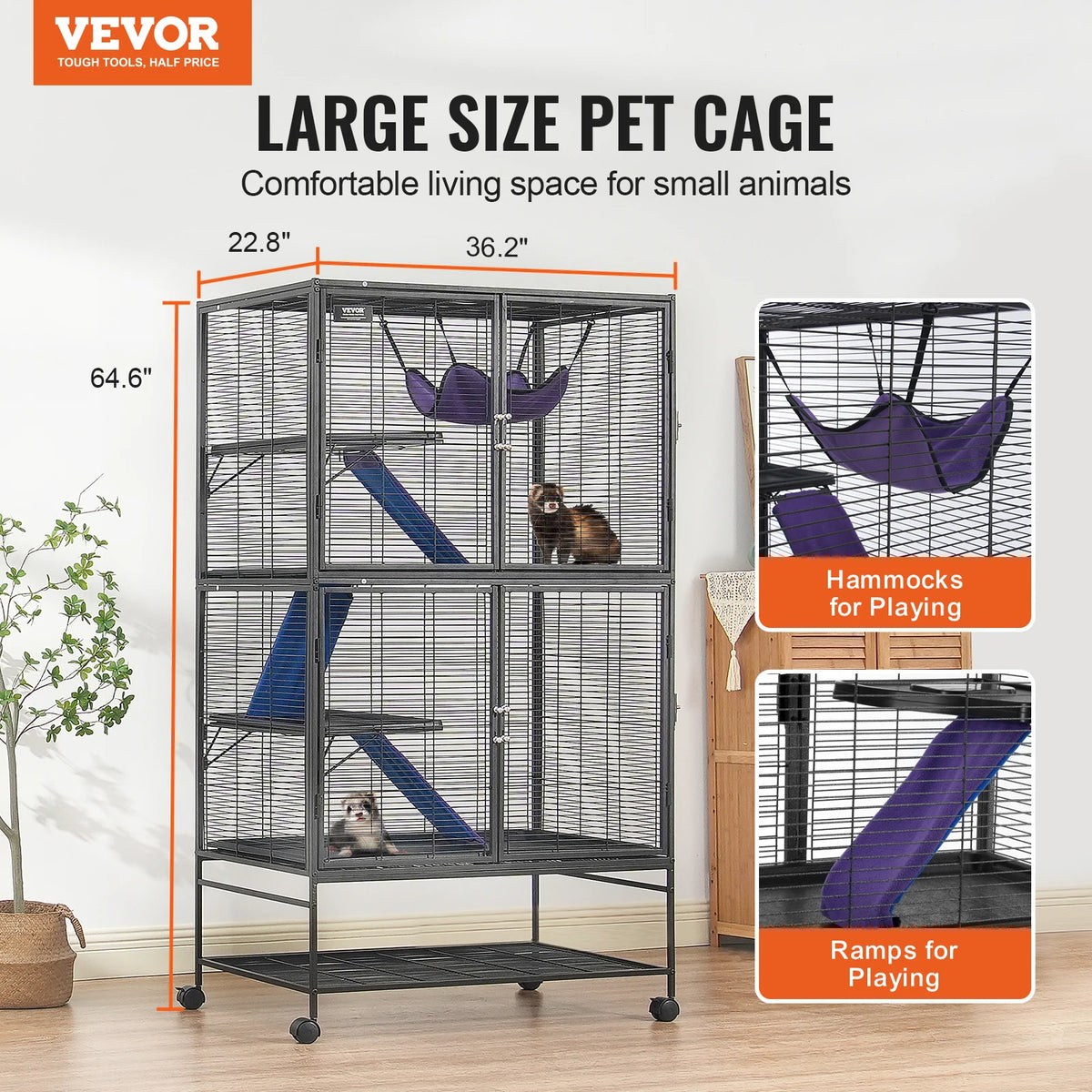 Multi Tier Rolling Metal Small Animal Cage For Rats Hamsters