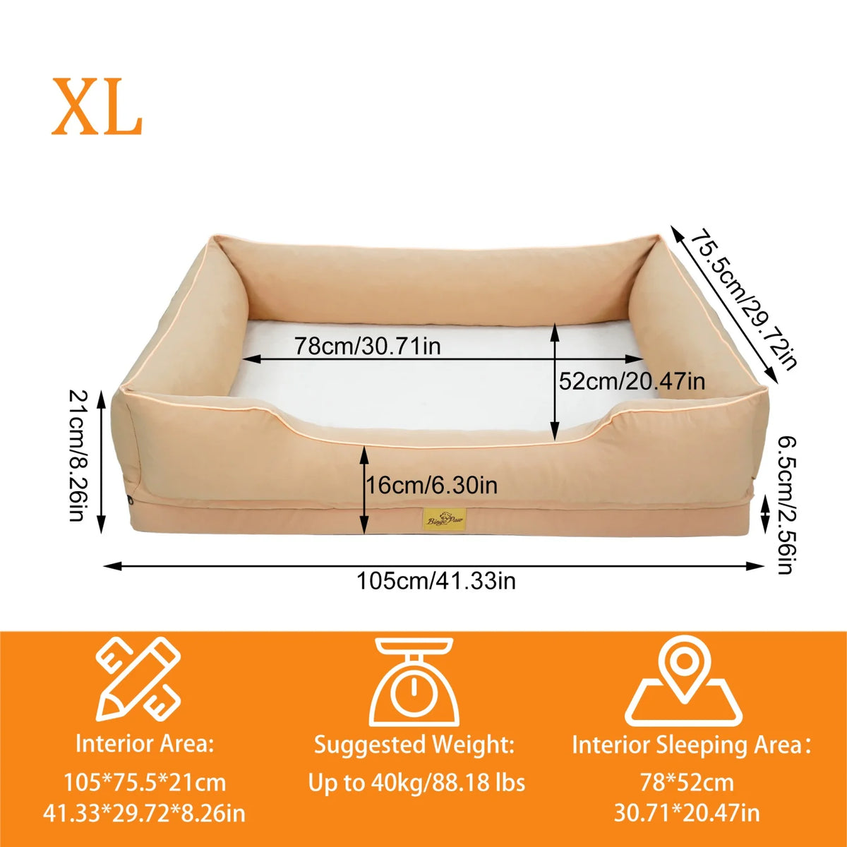 Bingopaw Orthopedic Faux Fur Dog Bed With Waterproof Bolster Lining