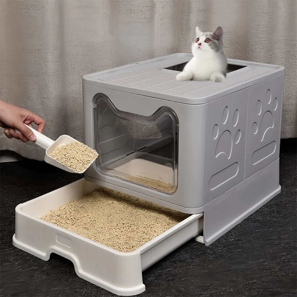 Premium Semi Closed Plastic Cat Litter Box With Scoop