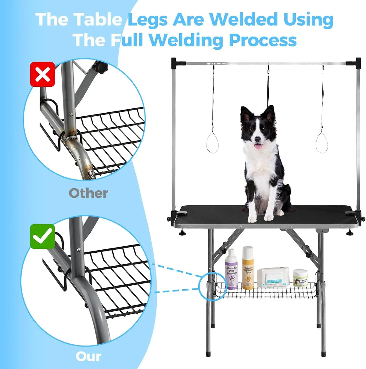 Garvee Stainless Steel Foldable Dog Grooming Table With Safety Loops