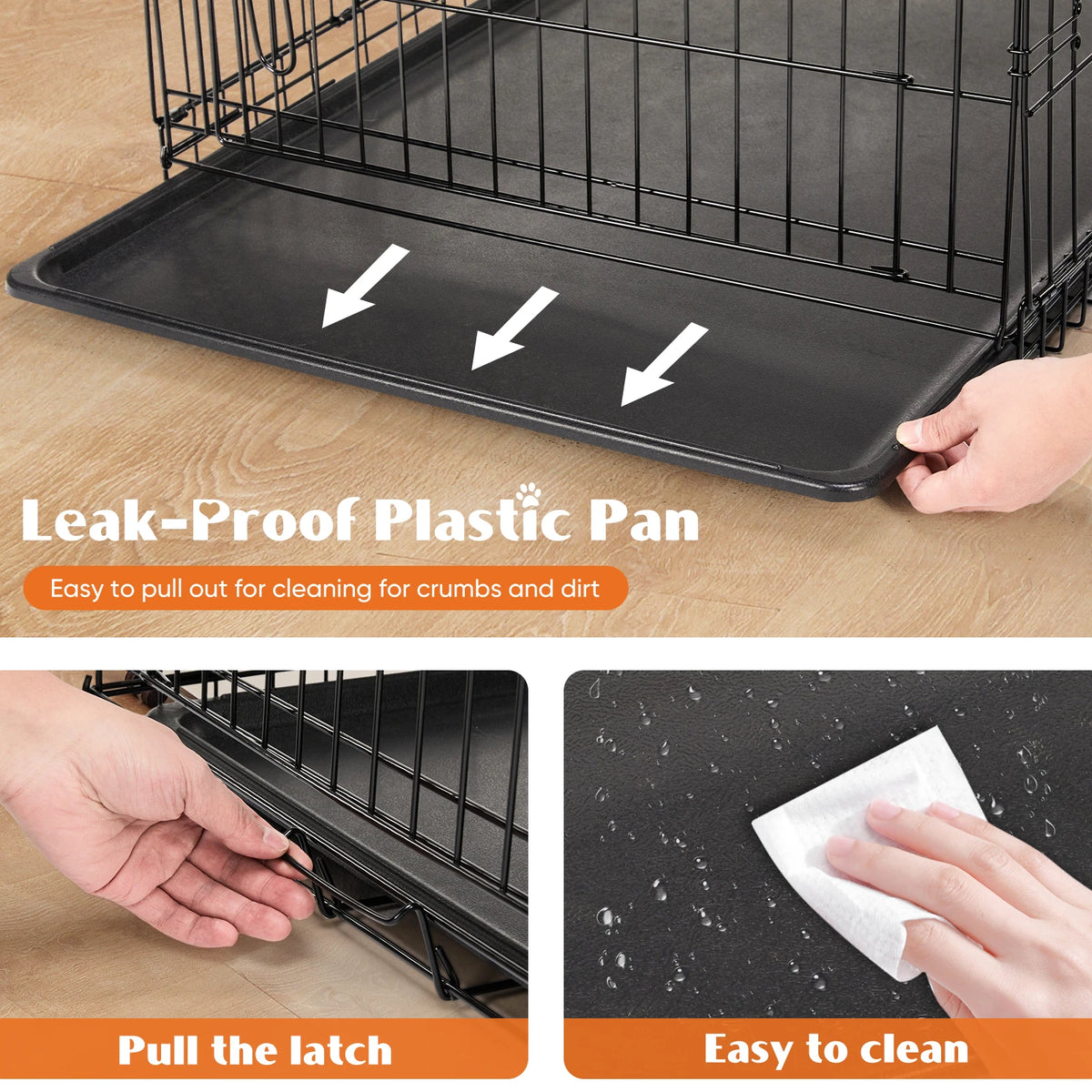 Jhk Folding Metal Wire Dog Crate With Leak Proof Tray