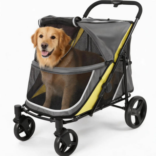 Collapsible Dual Entry Pet Stroller Incorporating Durable Breathable Mesh