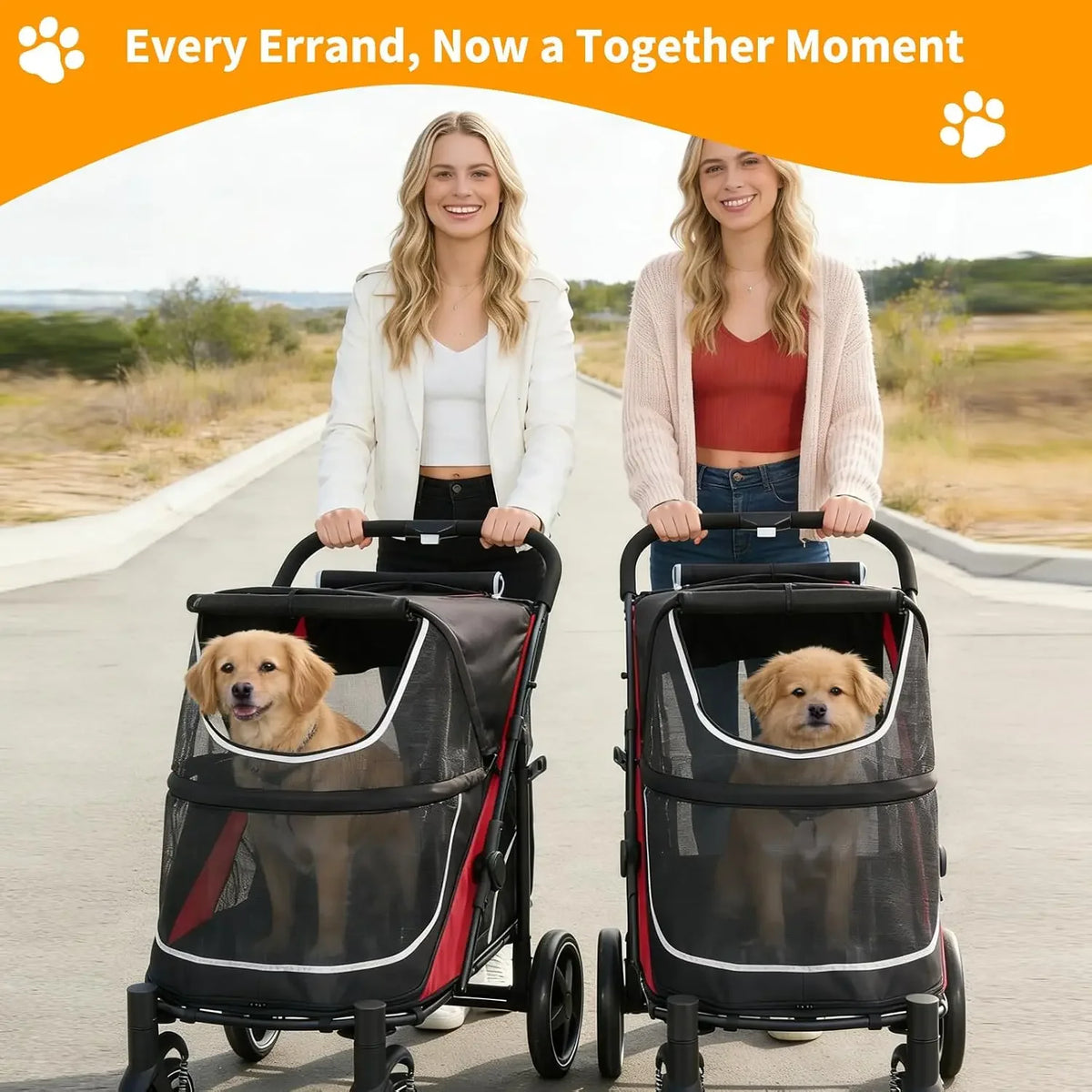 Garvee Heavy Duty Foldable Dog Stroller With Mesh Ventilation And Basket