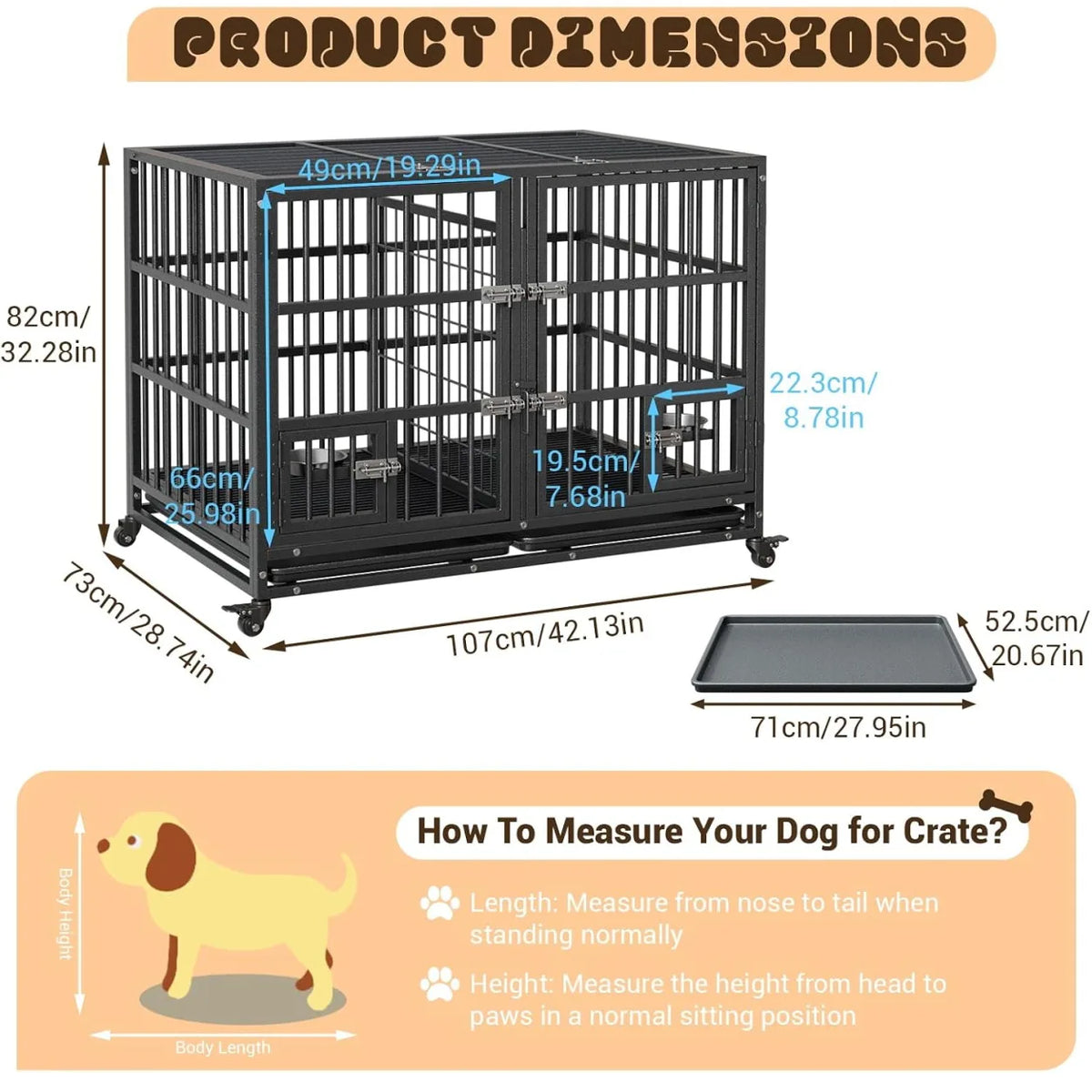 Anixol Heavy Duty Metal Dog Crate With Secure Locking Wheels