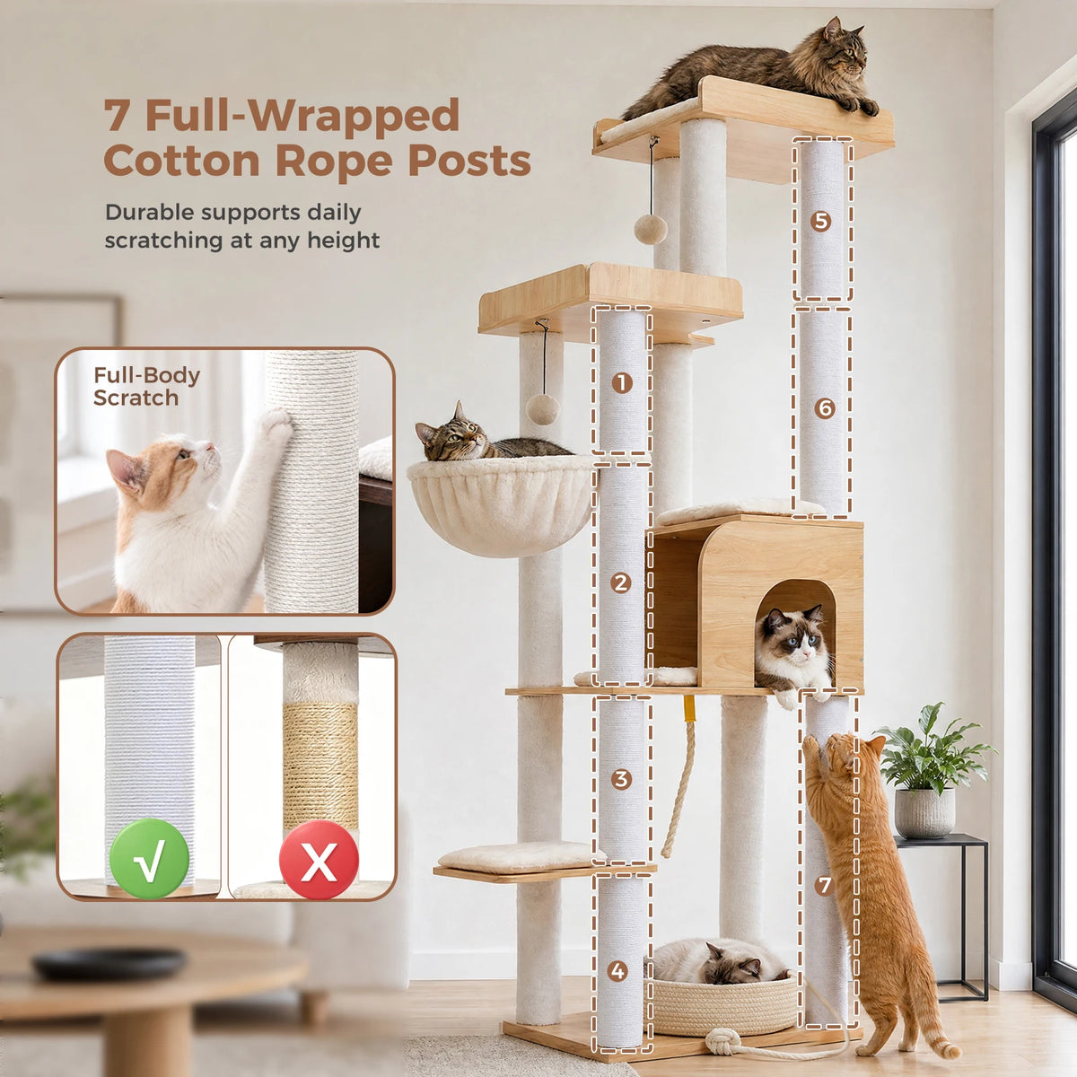 PAWZ Road Cat Tower With Bed And Cotton Rope Posts